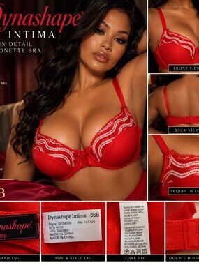 NWT Dynashape Intima Red Sequin & Lace Balconette Bra – Size 36B